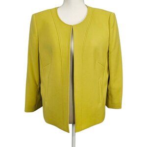 Tahari Woman's Chartreuse Green Short Open Tailored Lined Jacket Blazer